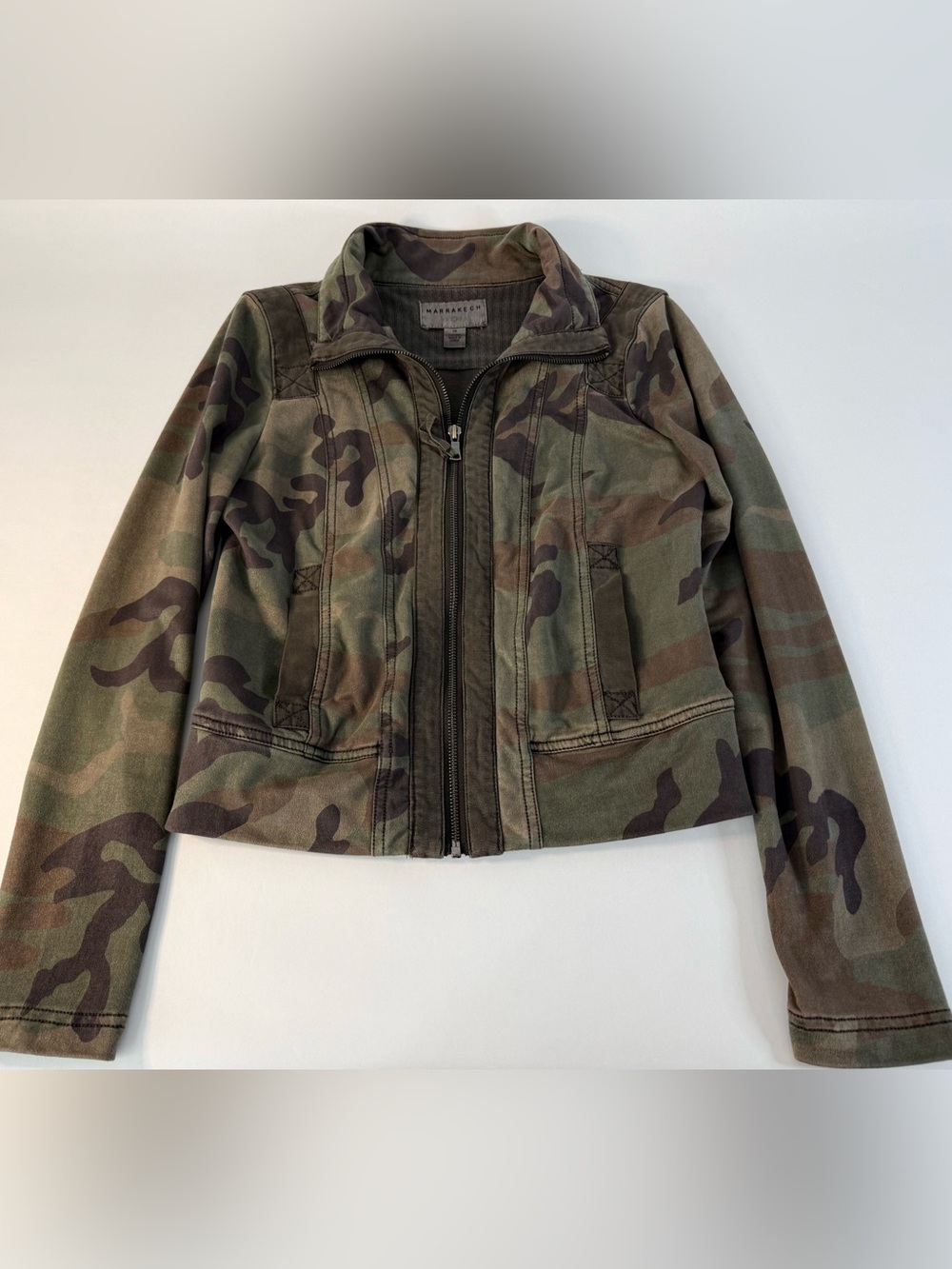 Marrakech Anthropologie Camo Suede-Look Moto Jacket Green XS